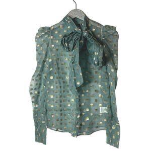 Custommade Sheer Silk Blend Floral Button Front Blouse